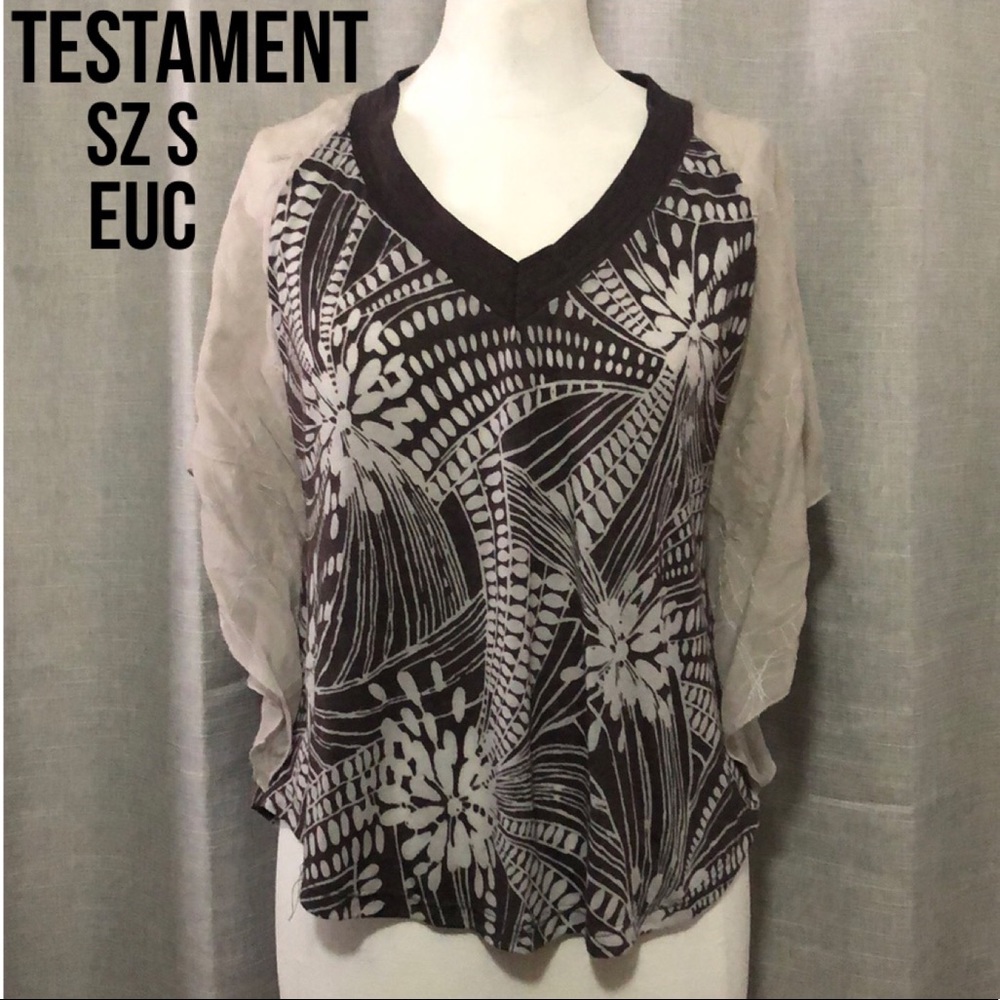 Gorgeous Blouse Style Top-Testament-Sz S-light weight-Grays-Rayon Blend-EUC